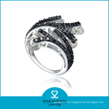 10 años de plata negra plateado anillo joyería para las mujeres (r-0389)